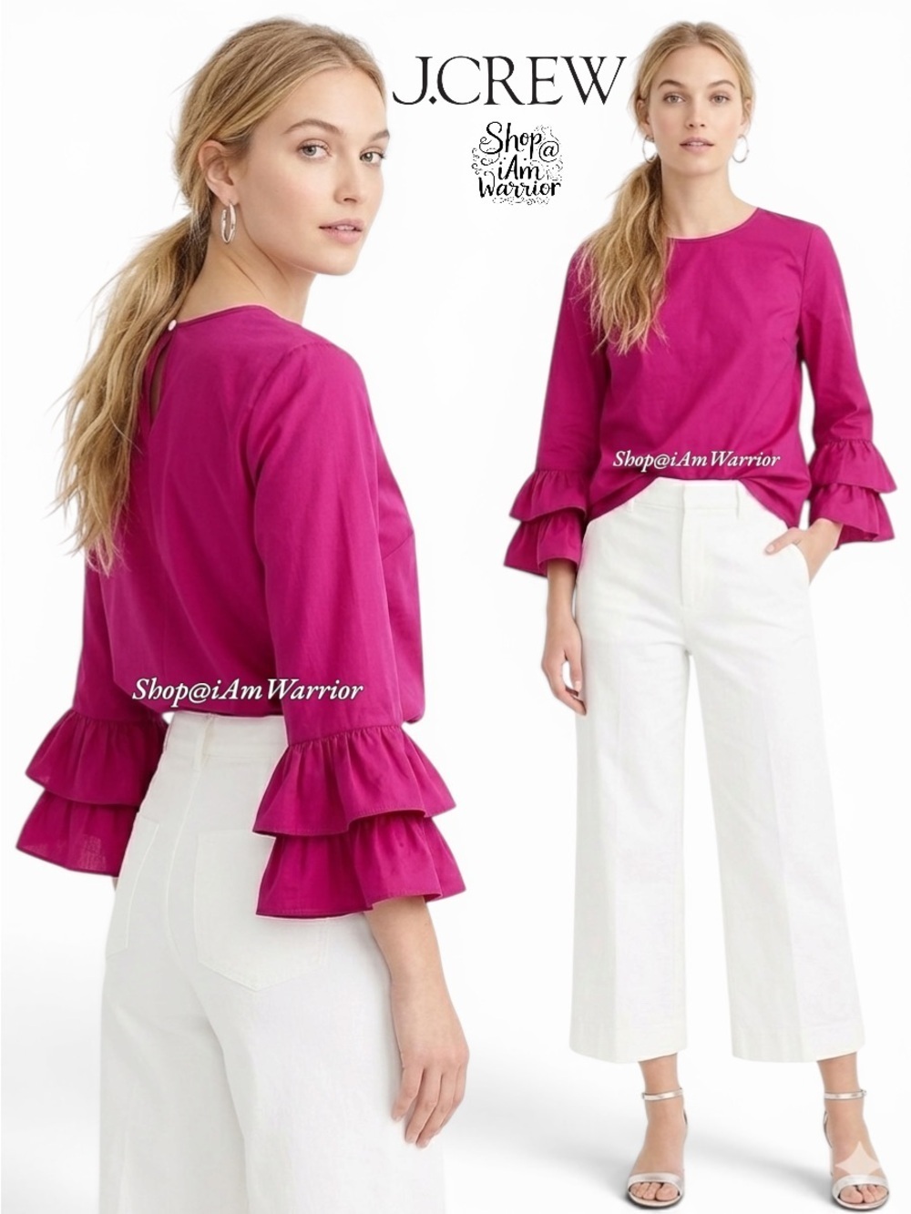 J.Crew pink stretch cotton ruffle sleeve top *shop@iamwarrior